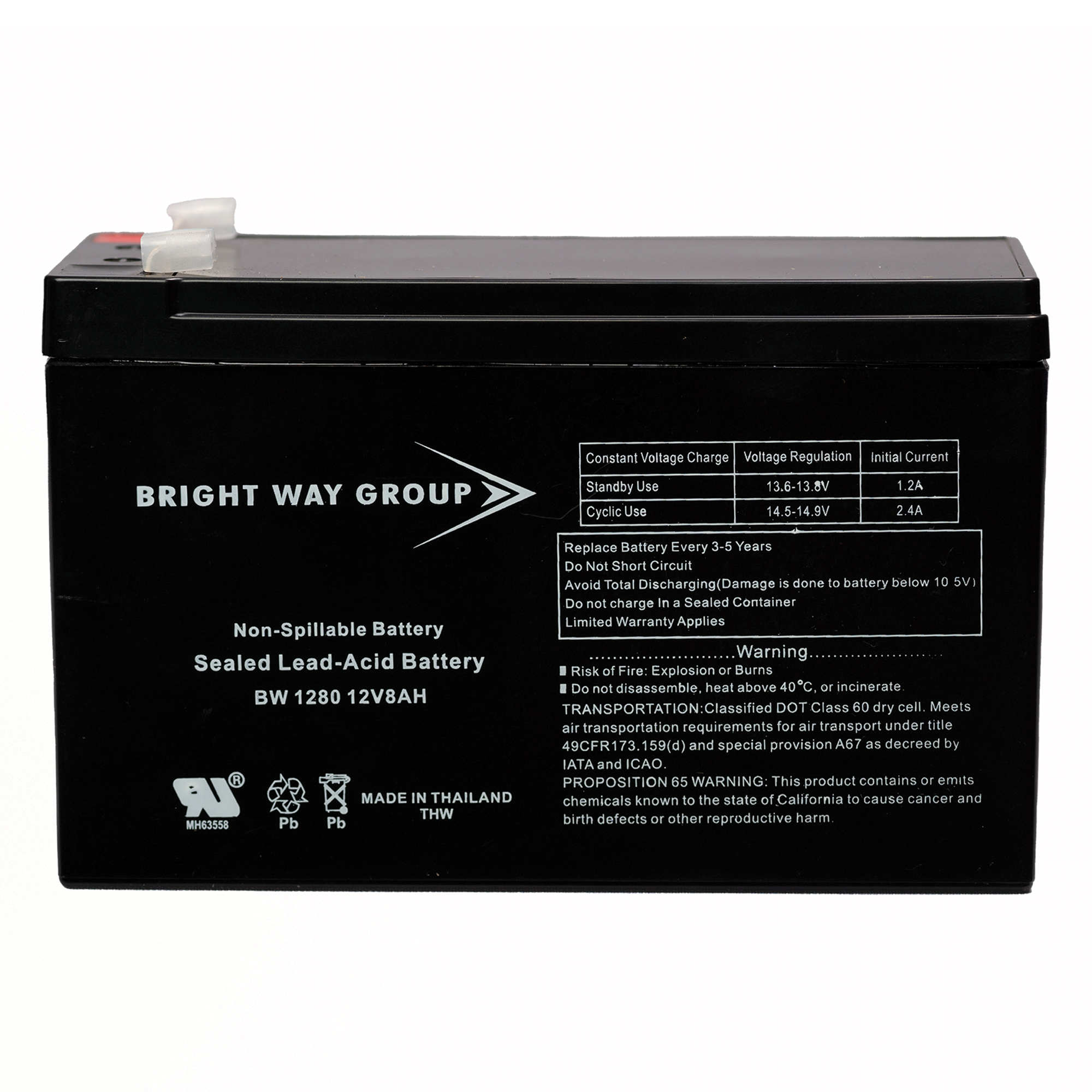 Bright Way Group Sealed Lead Acid Battery — 12V, 8Ah, Rechargeable, Model# BW 1280 F1 (0158)